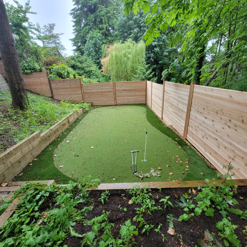 Putting Green, Garden installation, Retaining Wall, Artificial turf